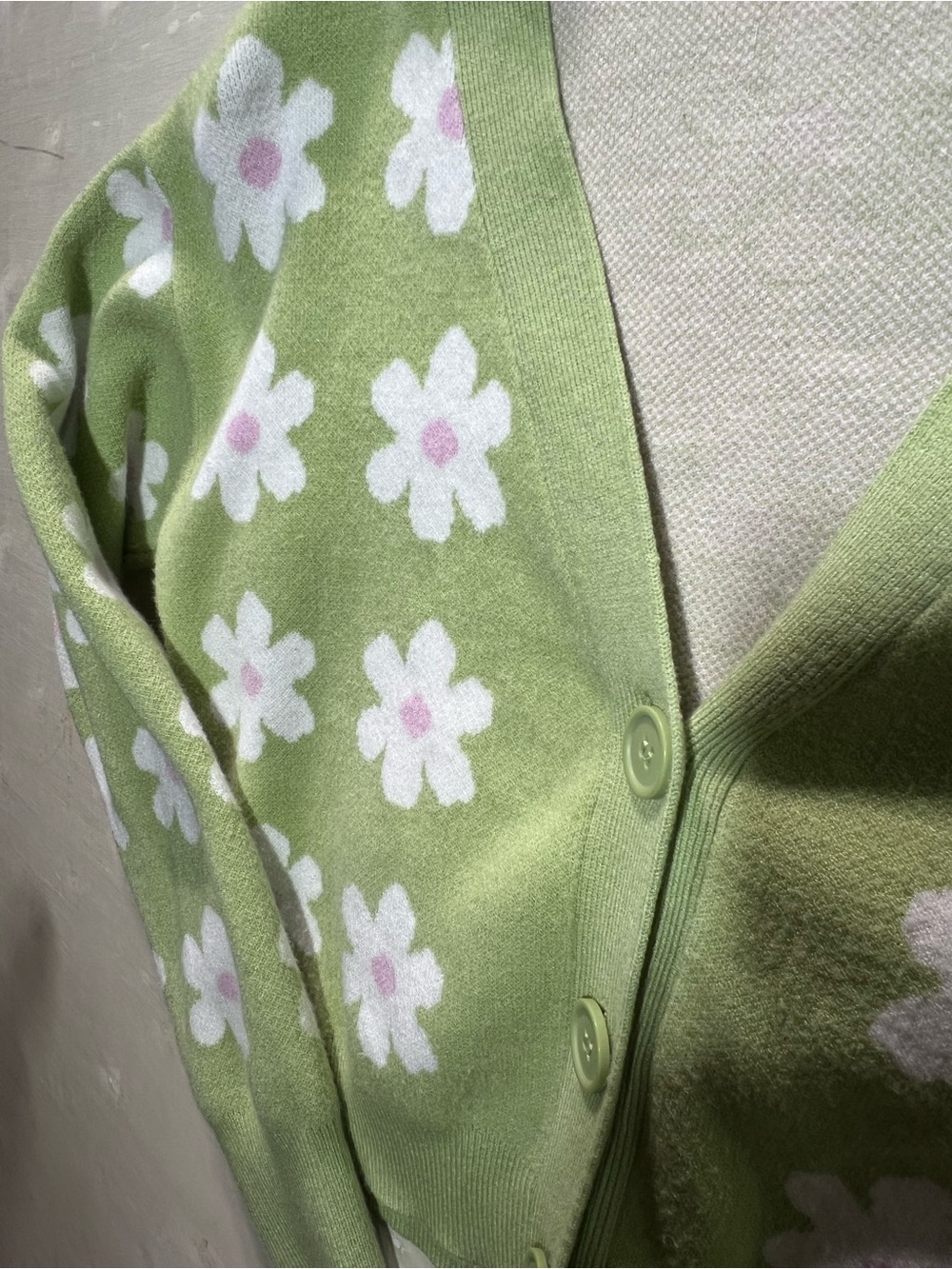 Green Floral V-Neck Cardigan Sweater - Picture 5 of 10